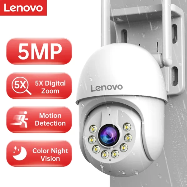 Lenovo 5mp inteligente wifi câmera ptz ao ar livre 5x zoom digital rastreamento automático